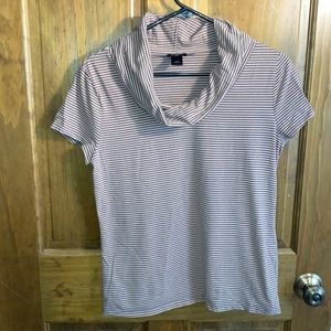 Ann Taylor Cowl Neck Shirt Large Pink/Grey Striped